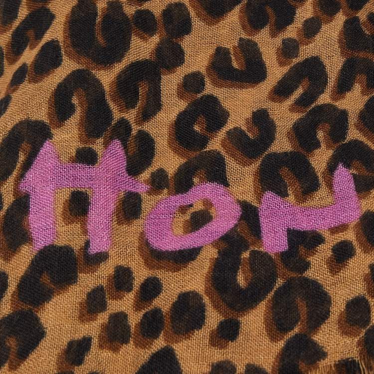 Pre Owned Louis Vuitton Brown Leopard Printed Cashmere & Silk Scarf