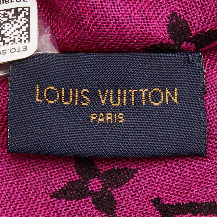 مملوكة مسبقًا Louis Vuitton Black & Pink So Monogram Wool & Silk  Scarf