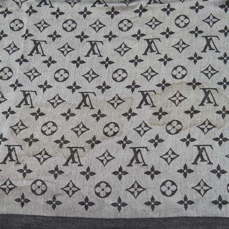 Pre Owned Louis Vuitton Black Monogram Denim Wool & Silk Shawl