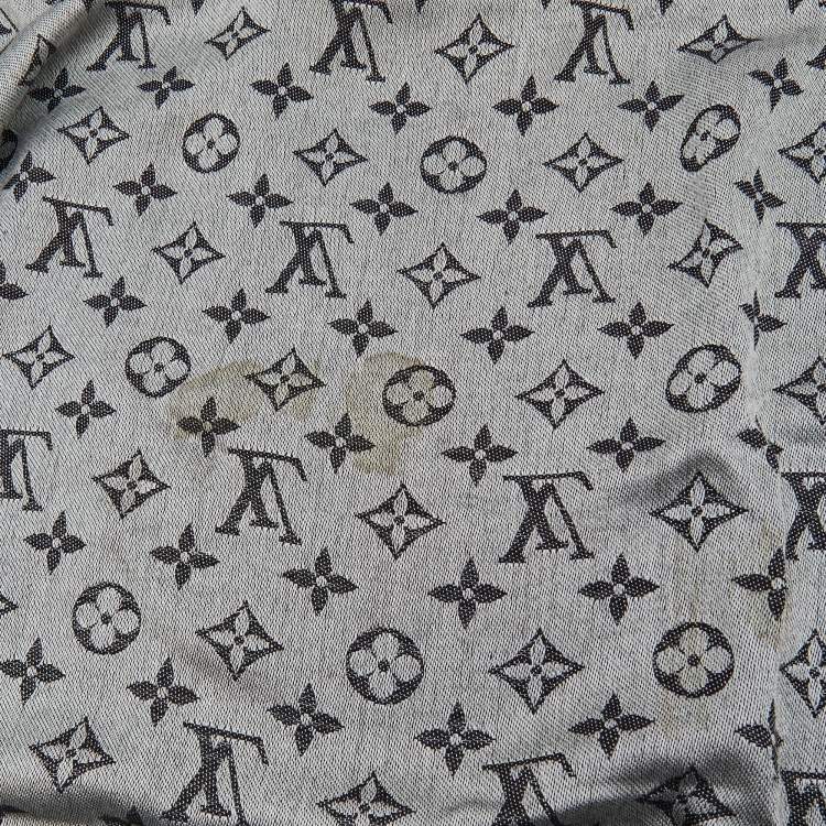Pre Owned Louis Vuitton Black Monogram Denim Wool & Silk Shawl