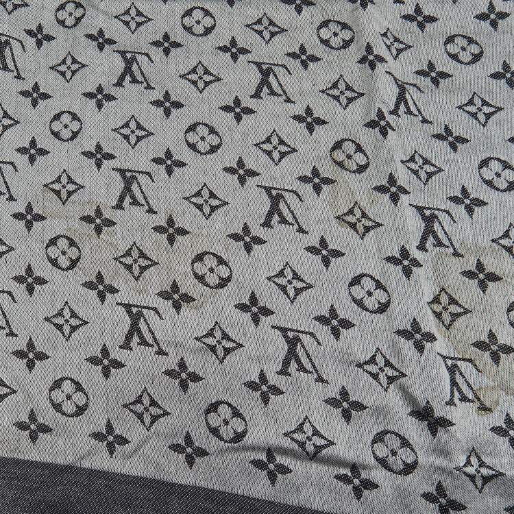 Pre Owned Louis Vuitton Black Monogram Denim Wool & Silk Shawl