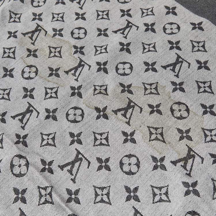 Pre Owned Louis Vuitton Black Monogram Denim Wool & Silk Shawl