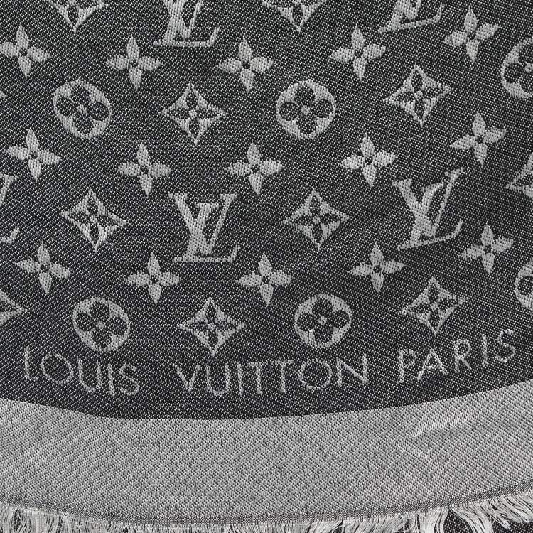 Pre Owned Louis Vuitton Black Monogram Denim Wool & Silk Shawl