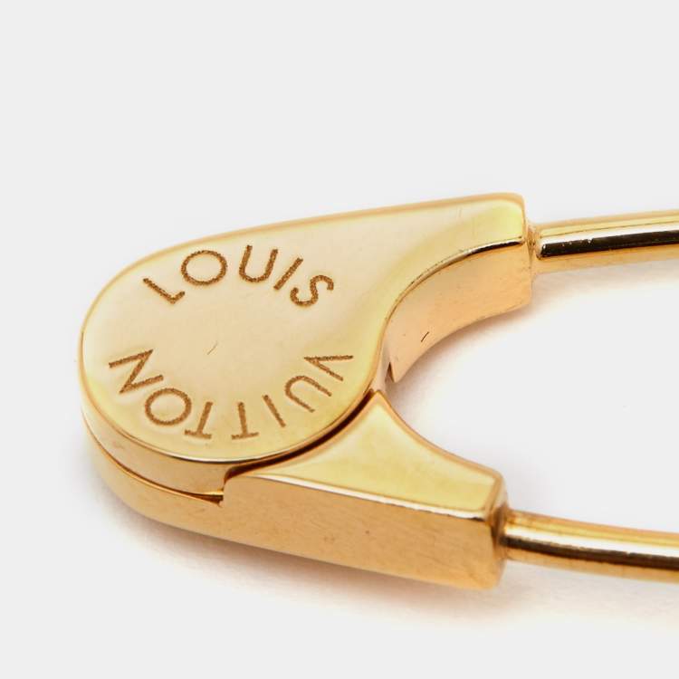 Pre Owned Louis Vuitton Damier 'Love' Crystal  Two Tone Safety Pin Brooch