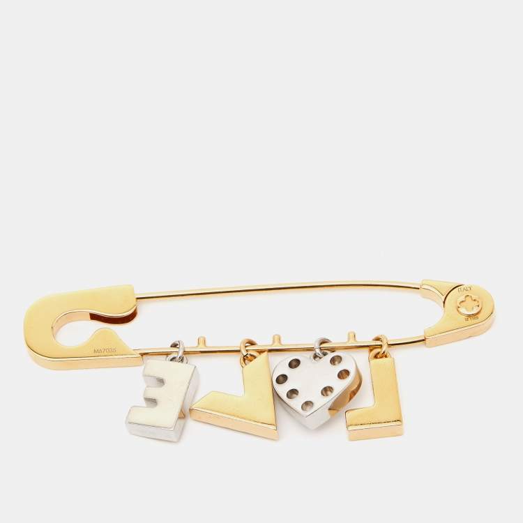 Louis Vuitton Damier 'Love' Crystal Two Tone Safety Pin Brooch Louis Vuitton