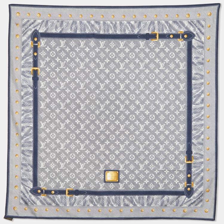 Louis Vuitton Navy Blue Monogram Denim Printed Silk Square Scarf