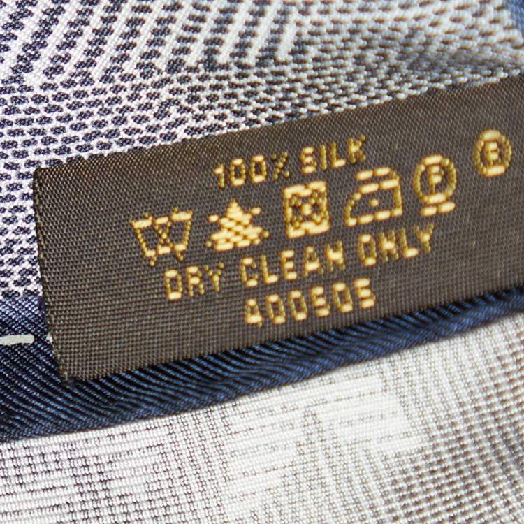Pre Owned Louis Vuitton Navy Blue Monogram Denim Printed Silk Square Scarf