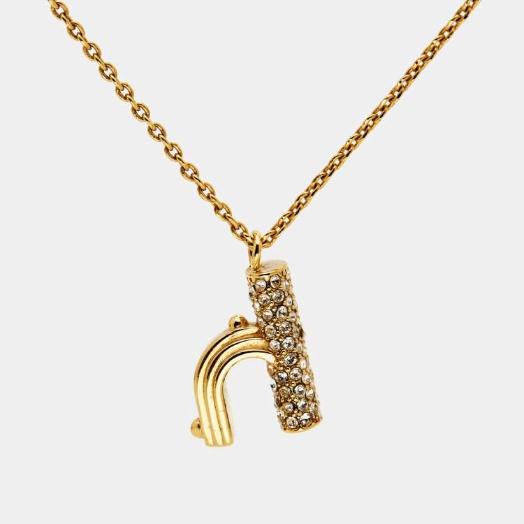 Pre Owned Louis Vuitton  LV & Me Crystals Letter H Gold Tone Neckalce
