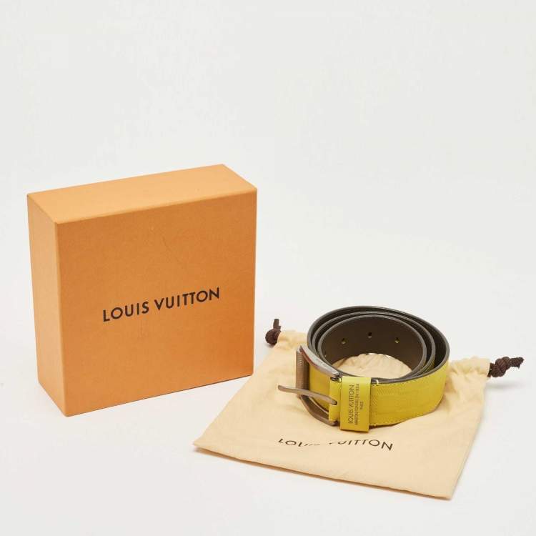 Pre Owned Louis Vuitton Lime Damier Embossed Leather Buckle Belt 90CM