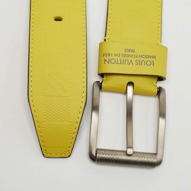 Louis Vuitton Lime Damier Embossed Leather Buckle Belt 90cm