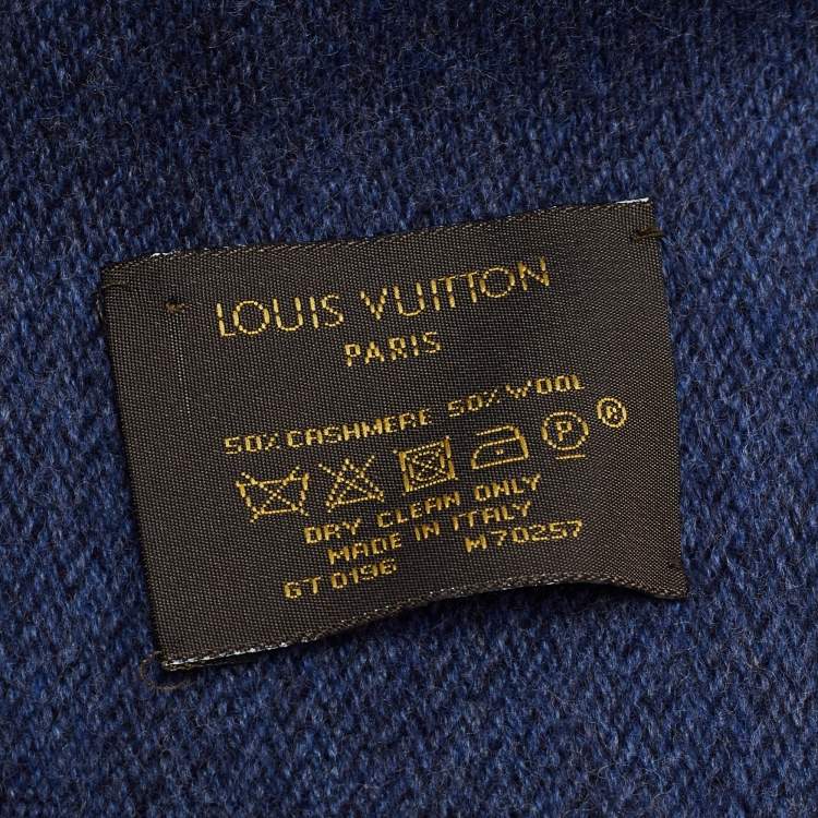 Pre Owned Louis Vuitton Navy Blue Monogram Gradient Cashmere & Wool Scarf