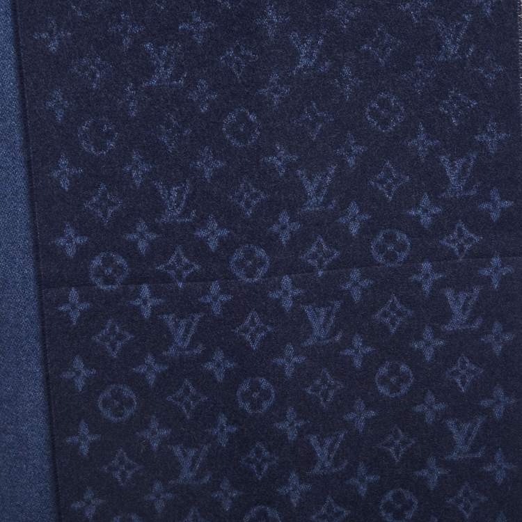 Pre Owned Louis Vuitton Navy Blue Monogram Gradient Cashmere & Wool Scarf