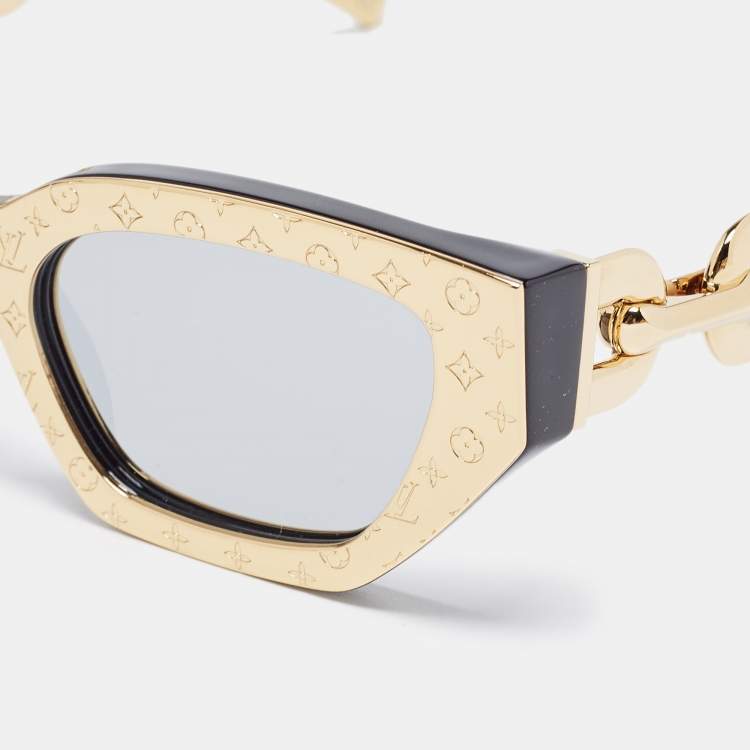 Pre Owned Louis Vuitton Gold/Black Mirrored Monogram Metal LV Edge Sunglasses