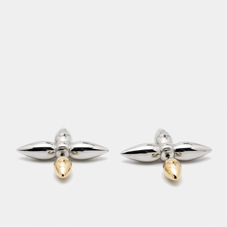 Pre Owned Louis Vuitton Louisette Macro Two Tone Earrings