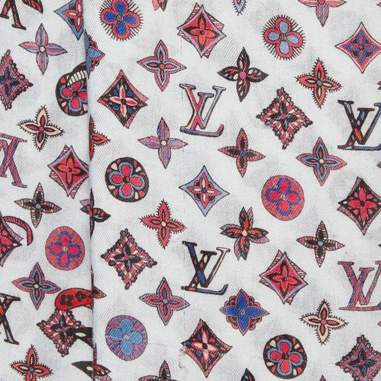 Pre Owned Louis Vuitton Multicolor Printed Wool Fringed Scarf