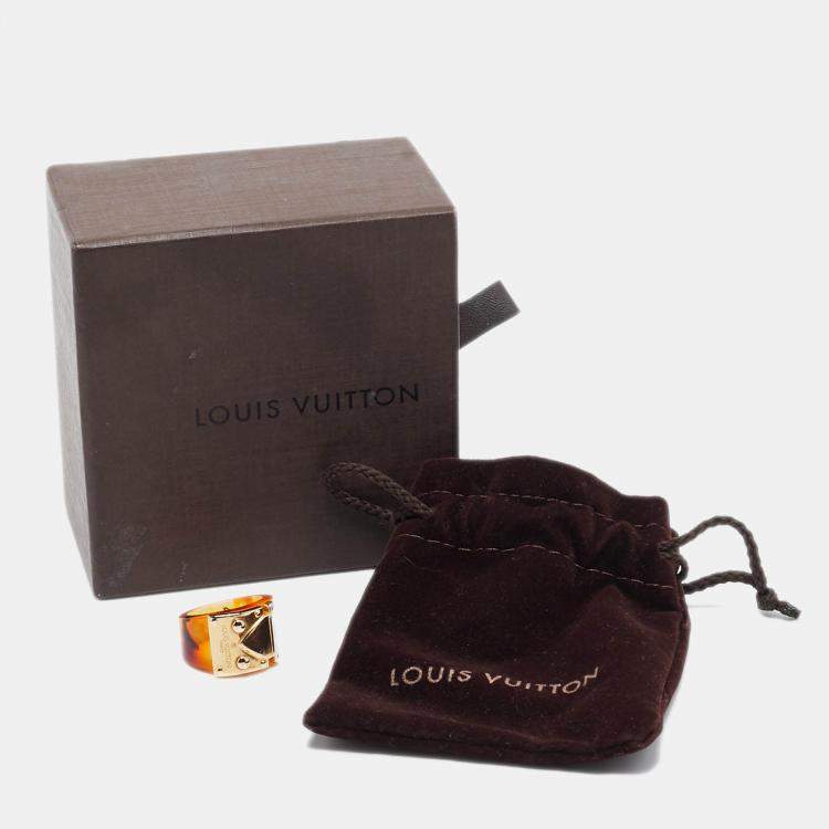 Pre Owned Louis Vuitton Lock Me Tortoise Brown Resin Ring Size 56