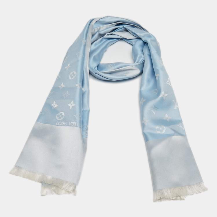 Pre Owned Louis Vuitton Light Blue Monogram Silk Stole