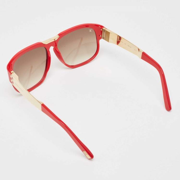 Pre Owned Louis Vuitton Red/Gold Gradient Z0432W Attirance Square Sunglasses