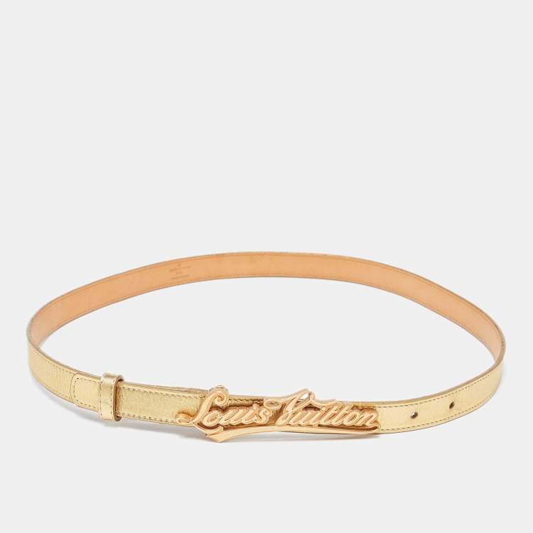 Pre Owned Louis Vuitton Gold Leather Signature LV Initials Belt 90CM