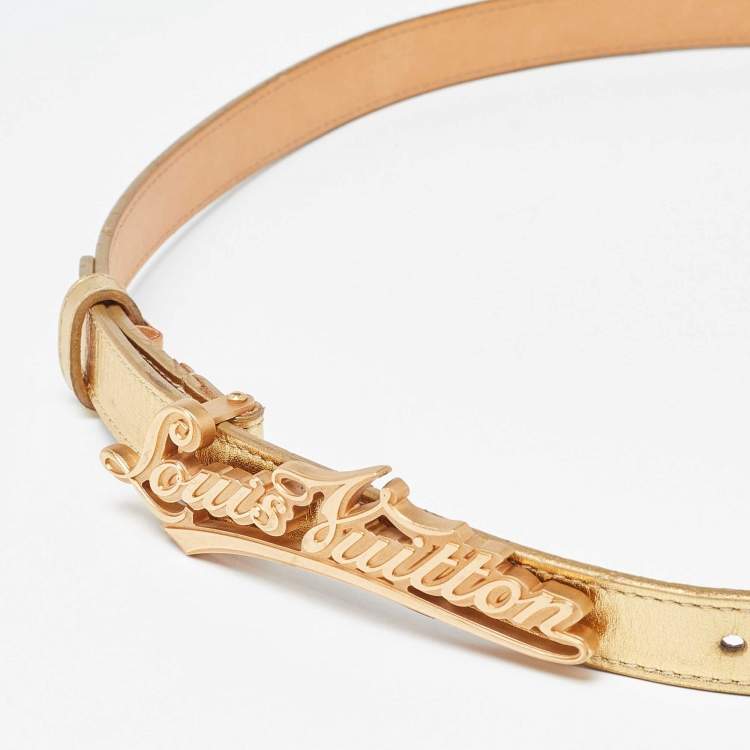 Pre Owned Louis Vuitton Gold Leather Signature LV Initials Belt 90CM