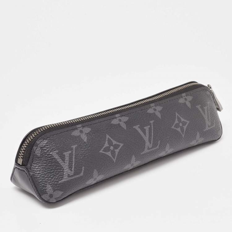 Pre Owned Louis Vuitton Black Leather and Monogram Eclipse Canvas Elizabeth Pencil Pouch 