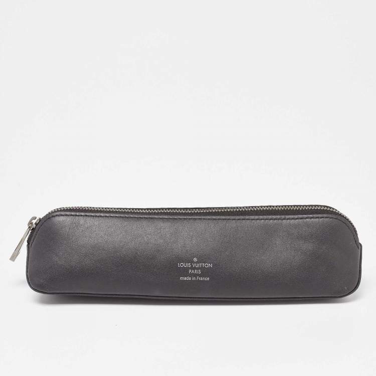 Pre Owned Louis Vuitton Black Leather and Monogram Eclipse Canvas Elizabeth Pencil Pouch 