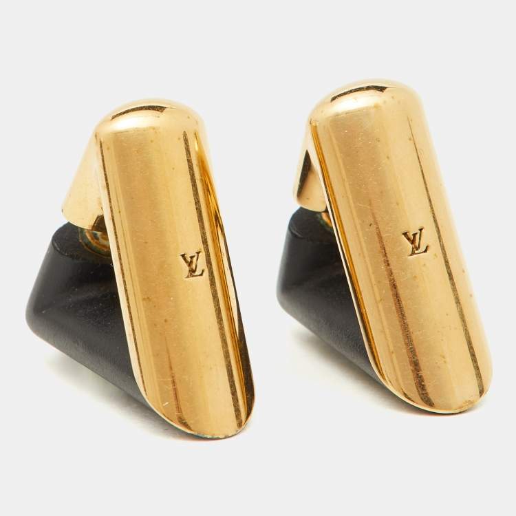 Pre Owned Louis Vuitton V Motif Gold Tone Black Resin Magnetic Earrings