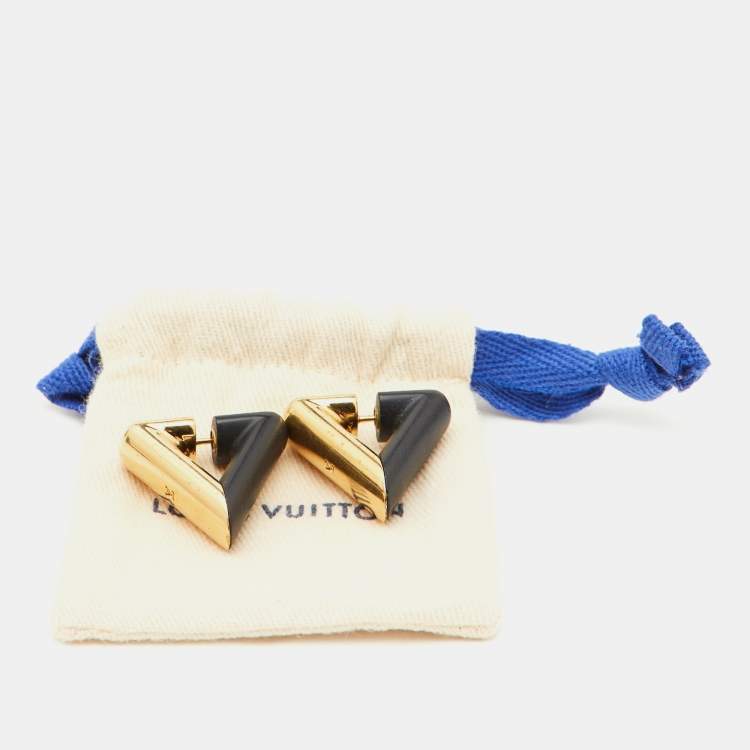 Pre Owned Louis Vuitton V Motif Gold Tone Black Resin Magnetic Earrings