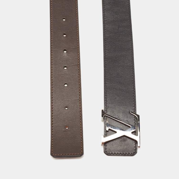Pre Owned Louis Vuitton Black/Brown Leather Reversible Initiales Belt 85CM
