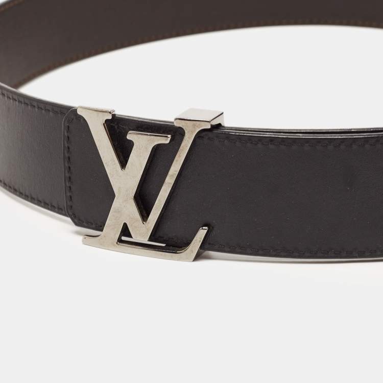 Pre Owned Louis Vuitton Black/Brown Leather Reversible Initiales Belt 85CM