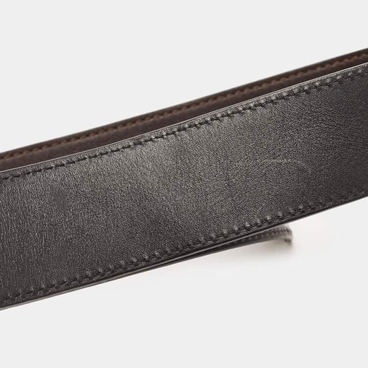 Pre Owned Louis Vuitton Black/Brown Leather Reversible Initiales Belt 85CM