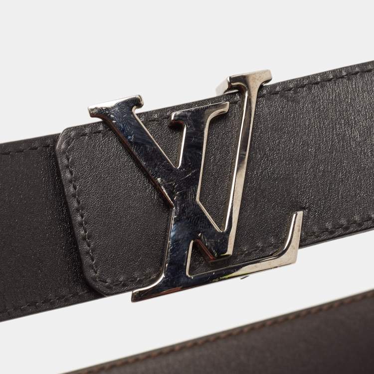 Pre Owned Louis Vuitton Black/Brown Leather Reversible Initiales Belt 85CM