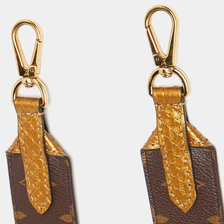 Pre Owned Louis Vuitton Gold/Brown Monogram Canvas and Python Shoulder Bag Strap