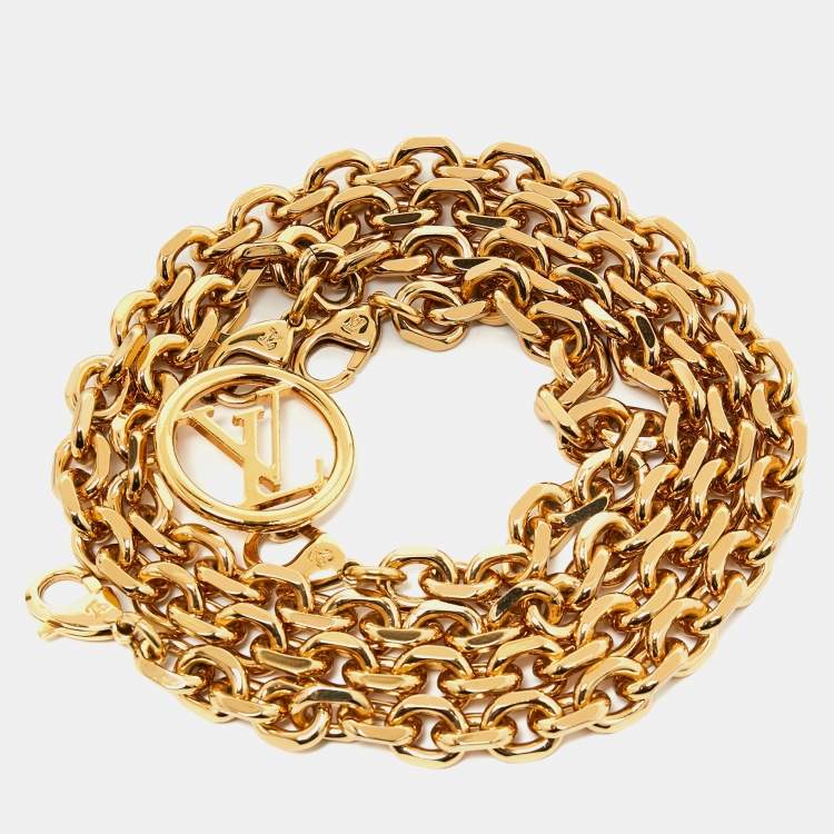 Pre Owned Louis Vuitton Gold Chain Link LV Logo Wrap Waist Belt 
