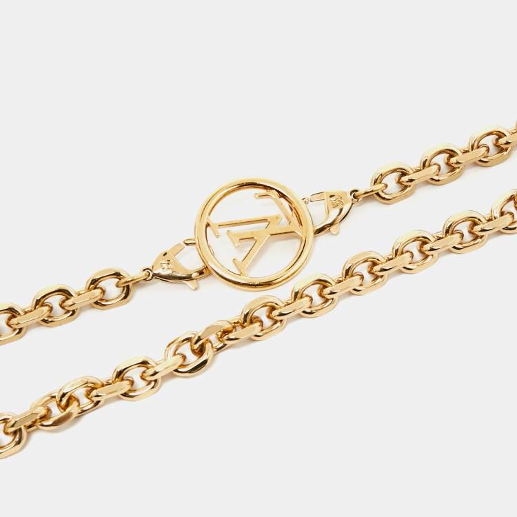 Pre Owned Louis Vuitton Gold Chain Link LV Logo Wrap Waist Belt 