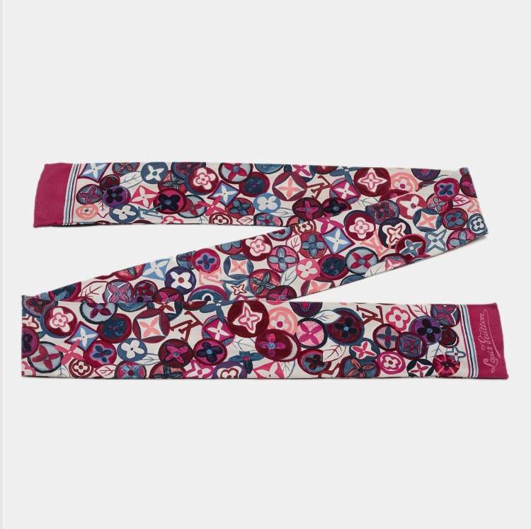 Pre Owned Louis Vuitton Purple Print Silk Eugenia Bandeau Scarf
