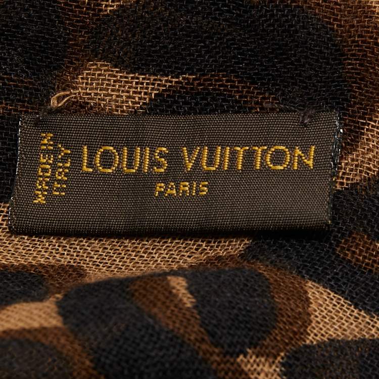 Pre Owned Louis Vuitton X Stephen Sprouse Brown Leopard Graffiti Print Cashmere & Silk Scarf