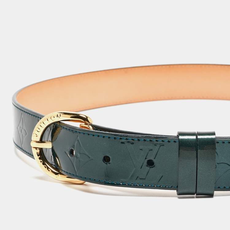 Pre Owned Louis Vuitton Blue Nuit Monogram Vernis Buckle Belt 80CM