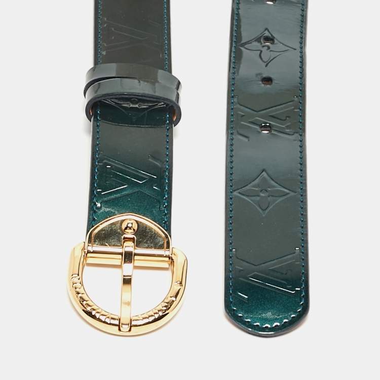 Pre Owned Louis Vuitton Blue Nuit Monogram Vernis Buckle Belt 80CM
