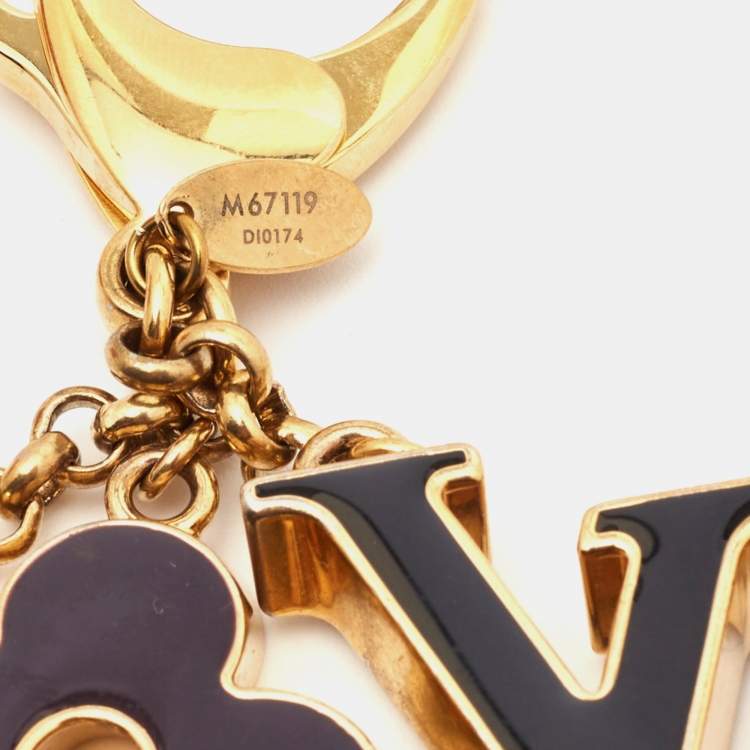 Pre Owned Louis Vuitton Fleur de Monogram Enamel Gold Tone Key Chain Bag Charm
