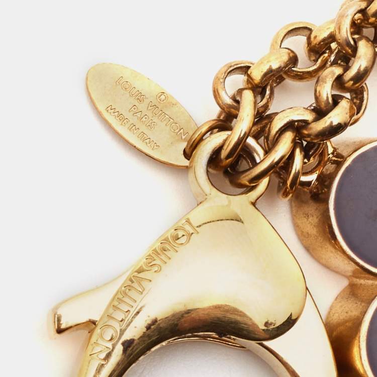 Pre Owned Louis Vuitton Fleur de Monogram Enamel Gold Tone Key Chain Bag Charm