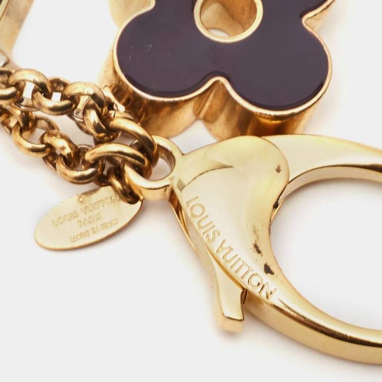 Pre Owned Louis Vuitton Fleur de Monogram Enamel Gold Tone Key Chain Bag Charm