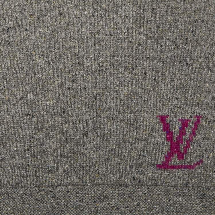 Pre Owned Louis Vuitton Grey/Purple Monogram Cashmere Blend Reversible Muffler