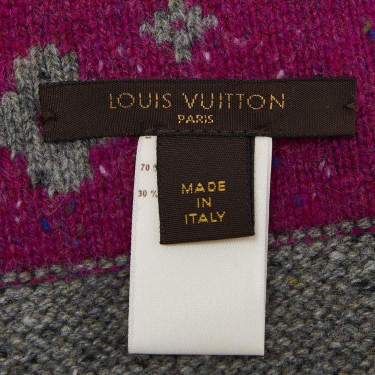 Pre Owned Louis Vuitton Grey/Purple Monogram Cashmere Blend Reversible Muffler