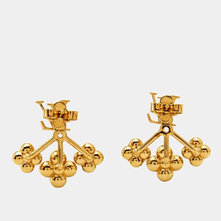 Pre Owned Louis Vuitton Loulougram Faux Pearl Gold Tone Earrings