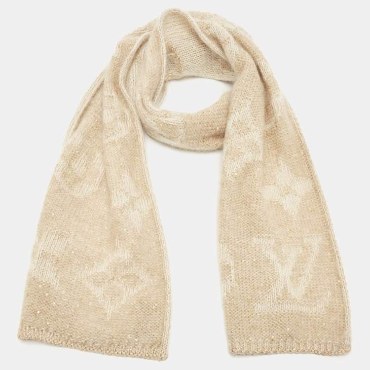 مملوكة مسبقًا Louis Vuitton Beige Sequined Monogram Mohair Wool Blend Sunset Scarf