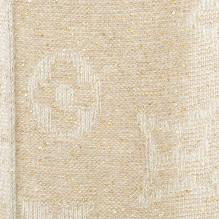 مملوكة مسبقًا Louis Vuitton Beige Sequined Monogram Mohair Wool Blend Sunset Scarf
