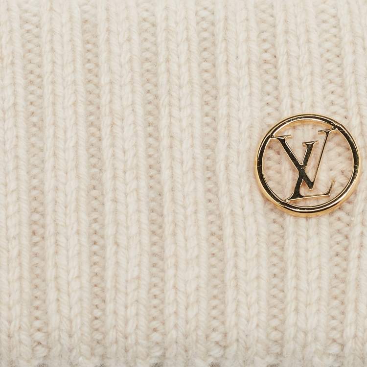 Pre Owned Louis Vuitton Cream Patterned Wool & Cashmere Beanie