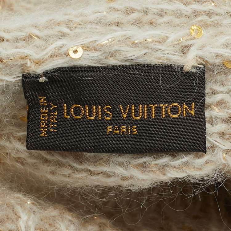 Pre Owned Louis Vuitton Beige Sequined Monogram Mohair Wool Blend Sunset Beanie