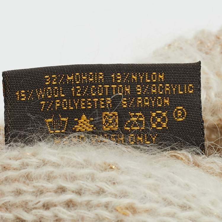 Pre Owned Louis Vuitton Beige Sequined Monogram Mohair Wool Blend Sunset Beanie